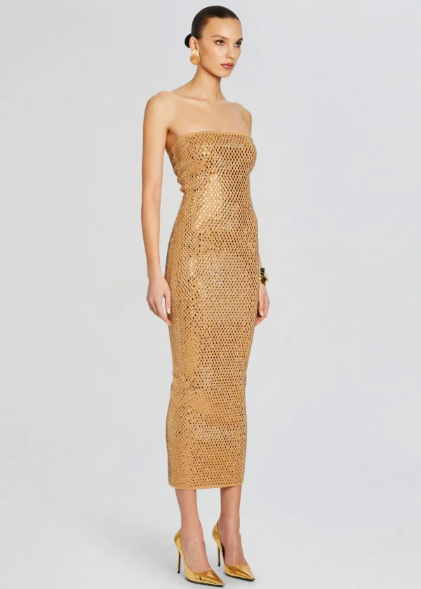 Dresses*Retrofete Boa Embellished Knit Dress Iridescent Gold