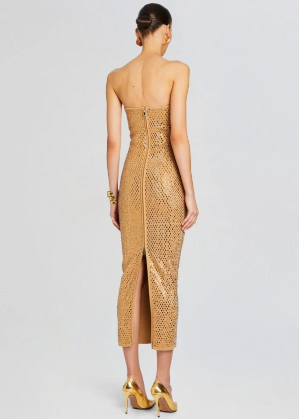 RETROFÊTE*Retrofete Boa Embellished Knit Dress Iridescent Gold