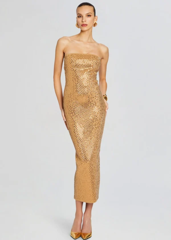 RETROFÊTE*Retrofete Boa Embellished Knit Dress Iridescent Gold