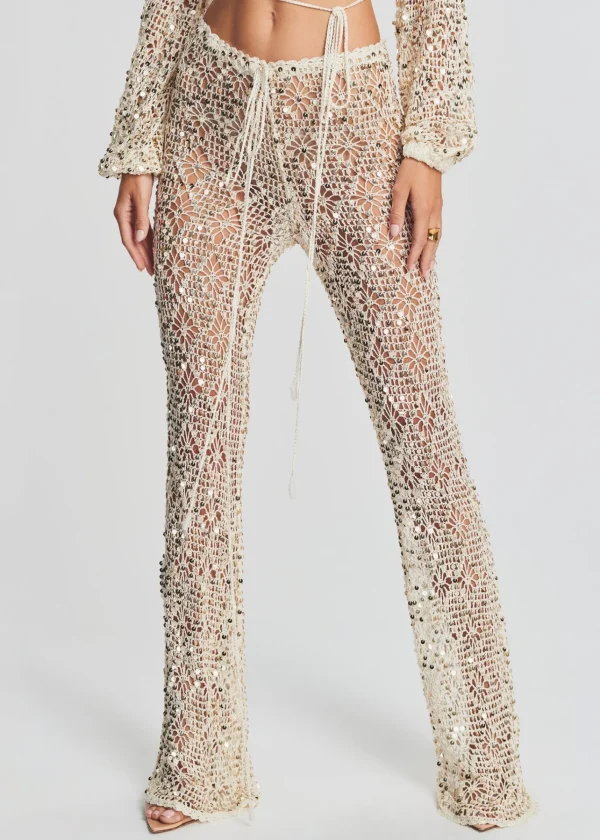 Subtle Shimmer*Retrofete Brendi Sequin Crochet Pant Ivory Gold