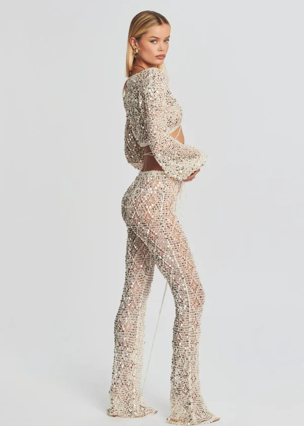 Bottoms*Retrofete Brendi Sequin Crochet Pant Ivory Gold