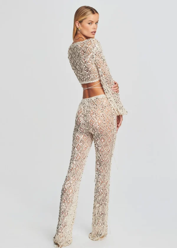 Bottoms*Retrofete Brendi Sequin Crochet Pant Ivory Gold
