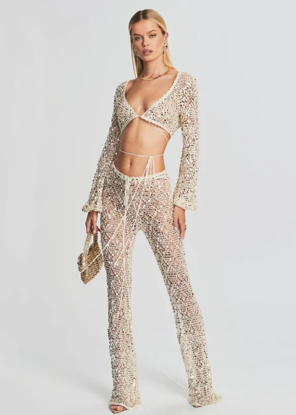 Sheer Bliss*Retrofete Brendi Sequin Crochet Pant Ivory Gold