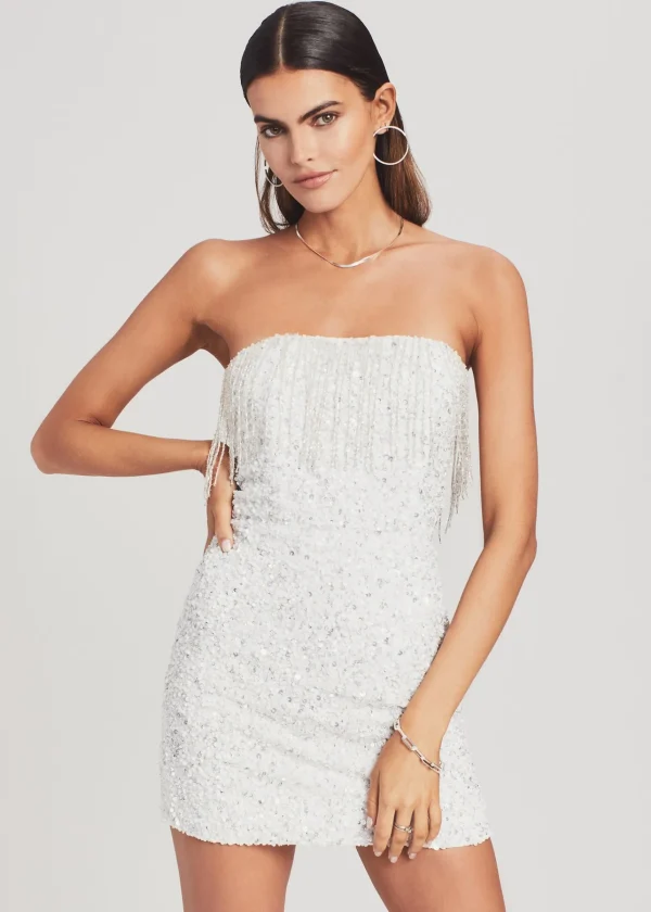 Sequin Styles*Retrofete Cassandra Sequin Fringe Dress Silver/White
