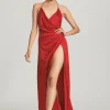 Final Sale*Retrofete Ceres Embellished Silk Dress Red