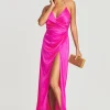 RETROFÊTE*Retrofete Ceres Embellished Silk Dress Neon Pink
