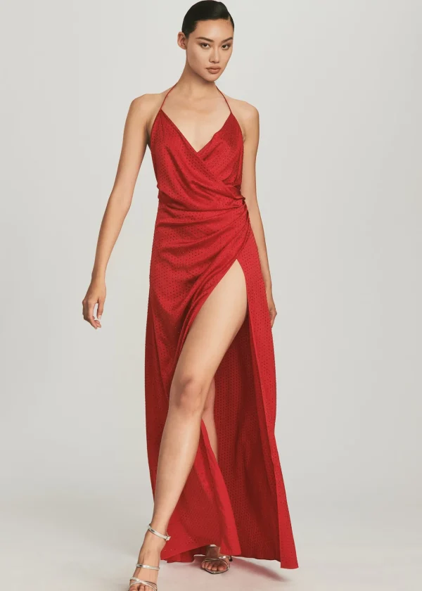 Final Sale*Retrofete Ceres Embellished Silk Dress Red