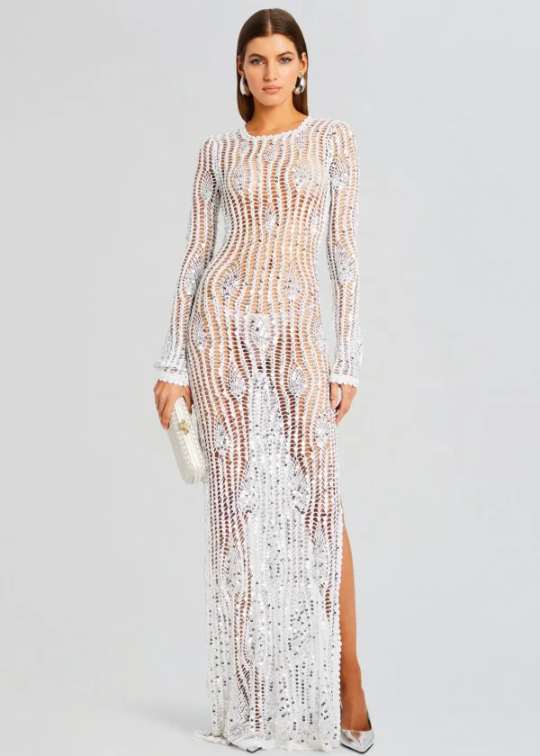Gowns*Retrofete Cherri Sequin Crochet Dress White