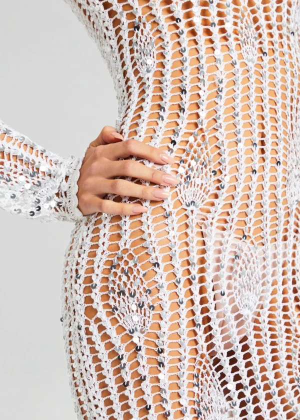 Subtle Shimmer*Retrofete Cherri Sequin Crochet Dress White