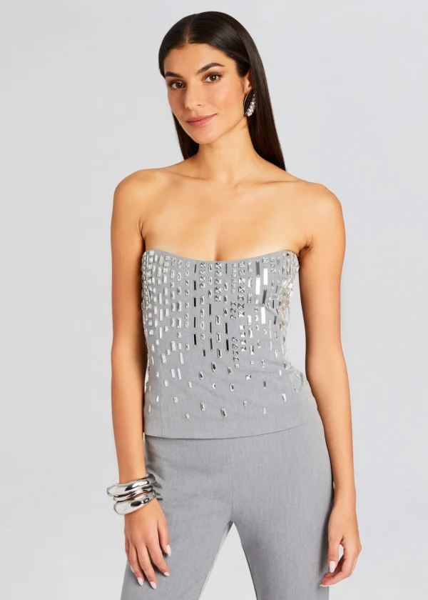 Subtle Shimmer*Retrofete Chloe Embellished Top Gray/Silver