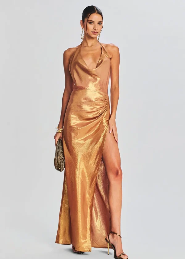 RETROFÊTE*Retrofete Cleo Silk Chiffon Dress Nude Glitter
