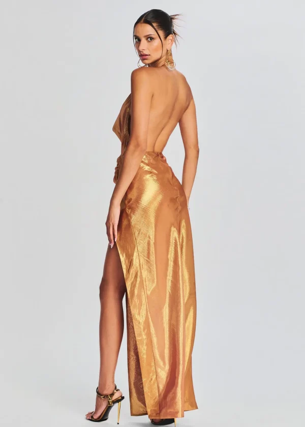 RETROFÊTE*Retrofete Cleo Silk Chiffon Dress Nude Glitter