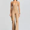 Neutral Moments*Retrofete Cynthia Coated Denim Jumpsuit Coated Tannin