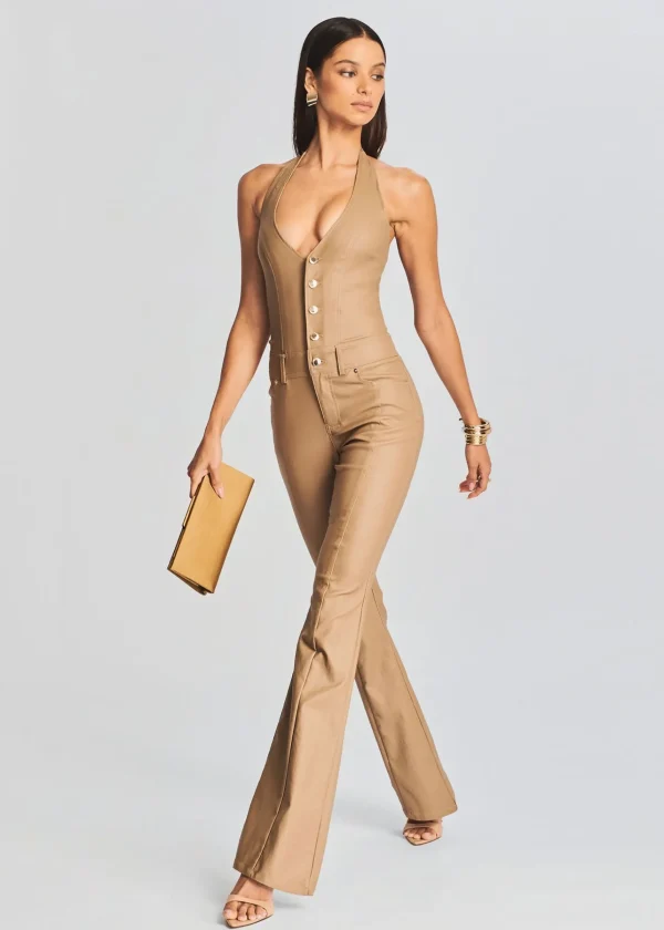 Day to Night*Retrofete Cynthia Coated Denim Jumpsuit Coated Tannin