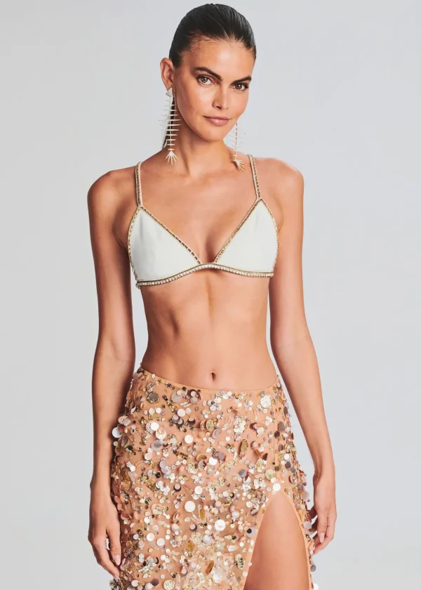 Bachelorette Party*Retrofete Deja Crystal Embellished Bra White/Gold