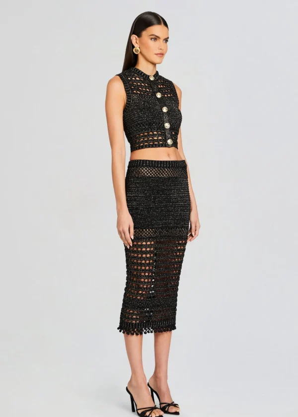 Tops*Retrofete Delma Knit Crochet Top Black/Gold