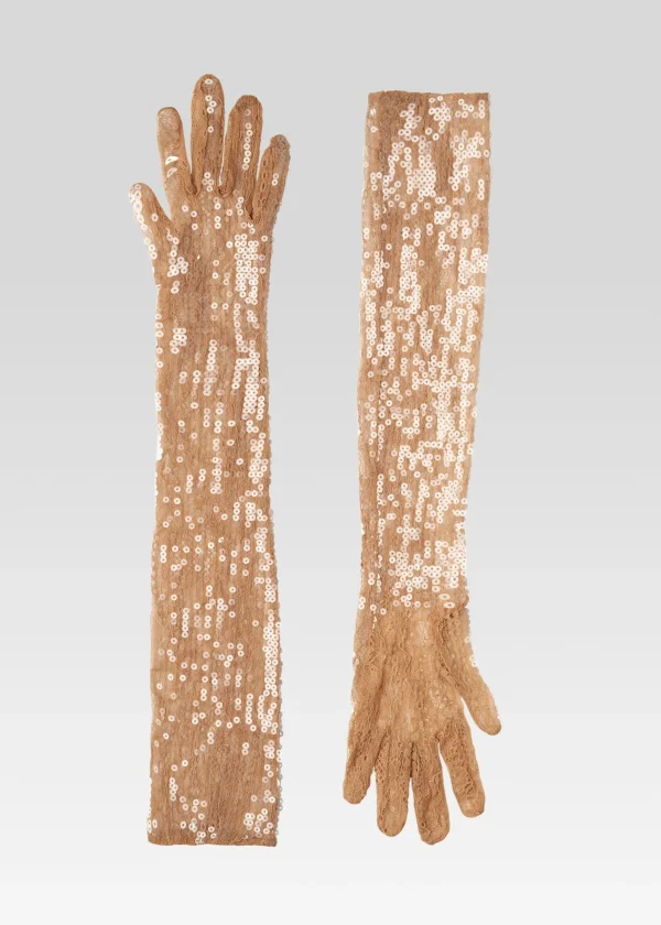 Neutral Moments*Retrofete Diem Sequin Gloves Tannin