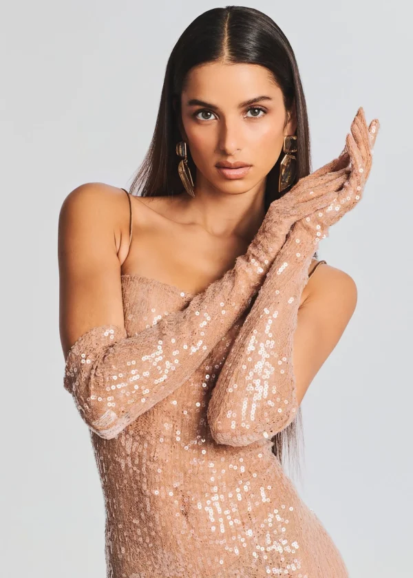Neutral Moments*Retrofete Diem Sequin Gloves Tannin