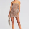 RETROFÊTE*Retrofete Dixie Sequin Fringe Dress Silver/Nude