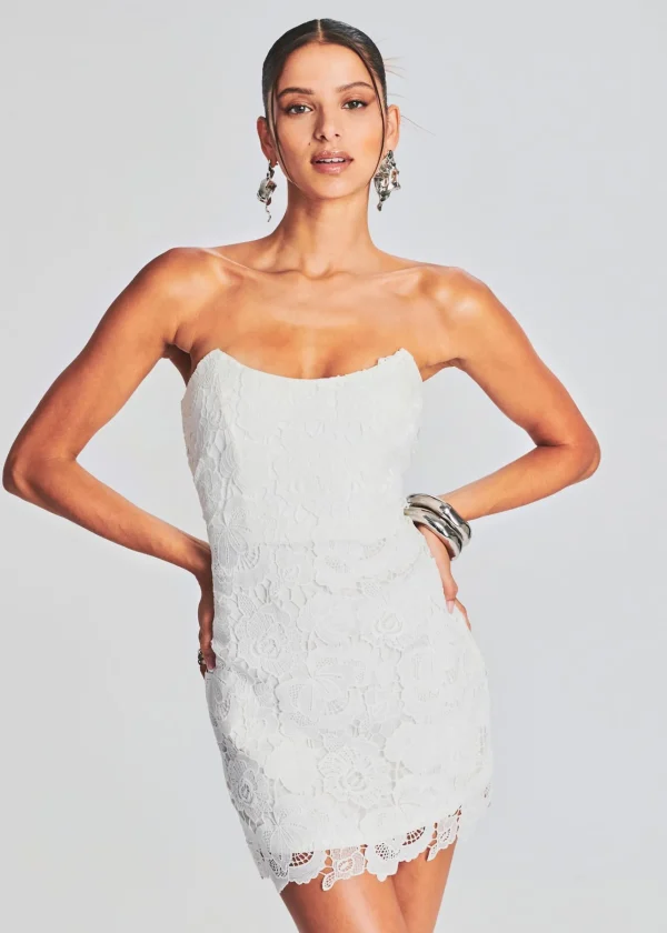 Bachelorette Party*Retrofete Eliza Lace Strapless Mini Dress White