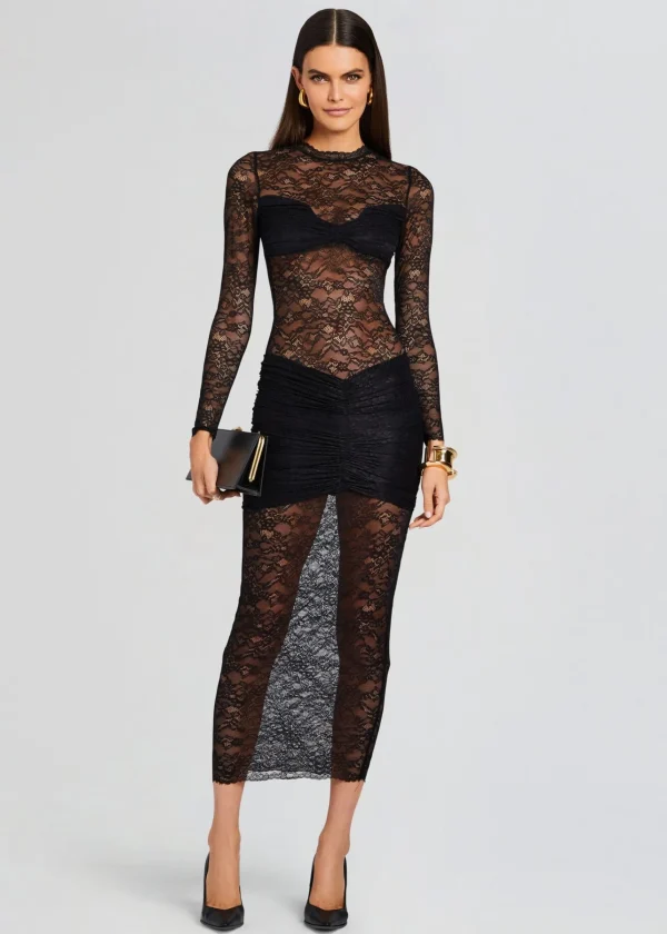 Sheer Bliss*Retrofete Ellie Lace Midi Dress Black