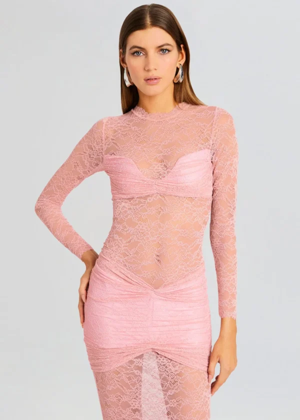 Night Out*Retrofete Ellie Lace Midi Dress Baby Pink