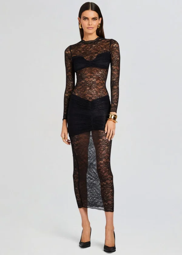 Sheer Bliss*Retrofete Ellie Lace Midi Dress Black
