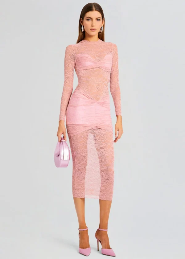 Night Out*Retrofete Ellie Lace Midi Dress Baby Pink