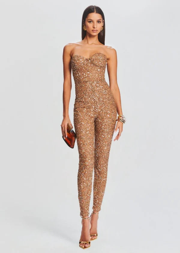 Neutral Moments*Retrofete Elodie Sequin Jumpsuit Tannin
