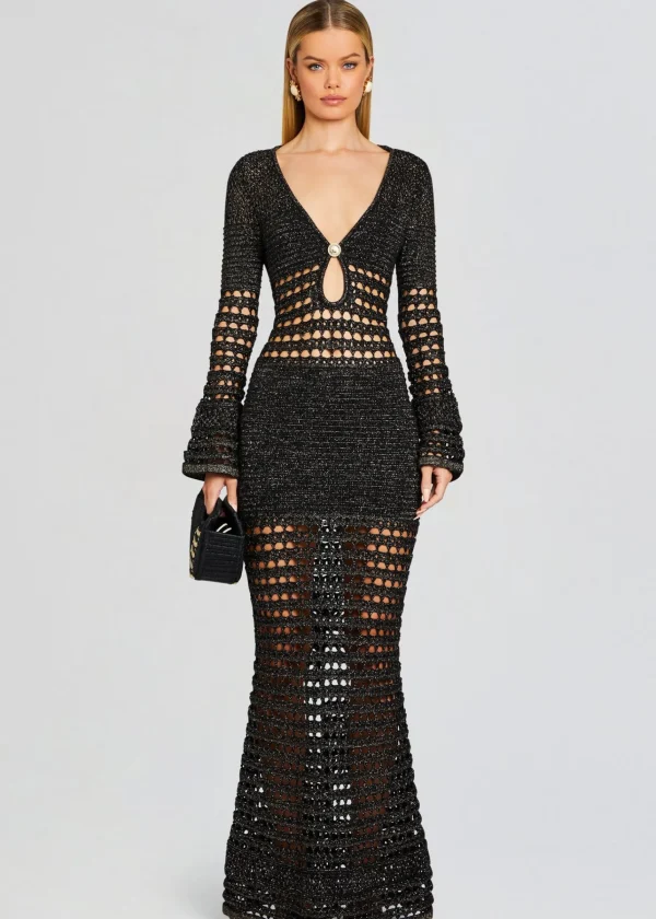 Gowns*Retrofete Elvana Knit Crochet Dress Black/Gold