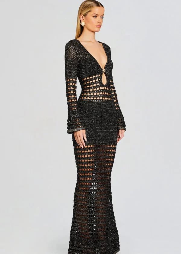Trending*Retrofete Elvana Knit Crochet Dress Black/Gold