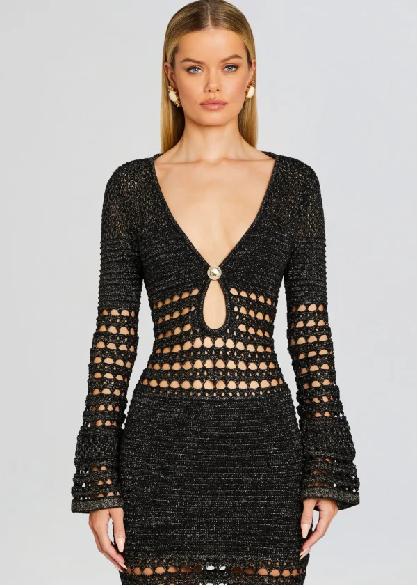 Trending*Retrofete Elvana Knit Crochet Dress Black/Gold
