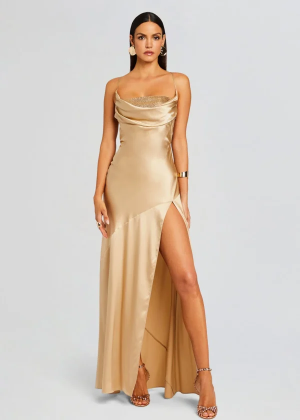 RETROFÊTE*Retrofete Emery Embellished Silk Dress Nude