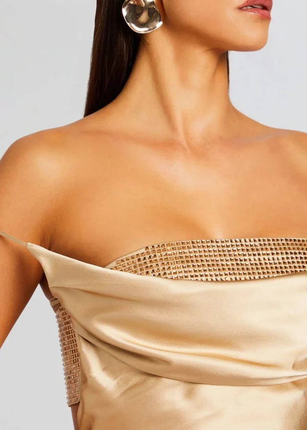 Coming Soon*Retrofete Emery Embellished Silk Dress Nude