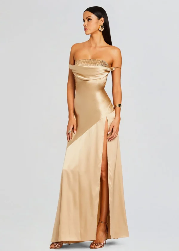 RETROFÊTE*Retrofete Emery Embellished Silk Dress Nude
