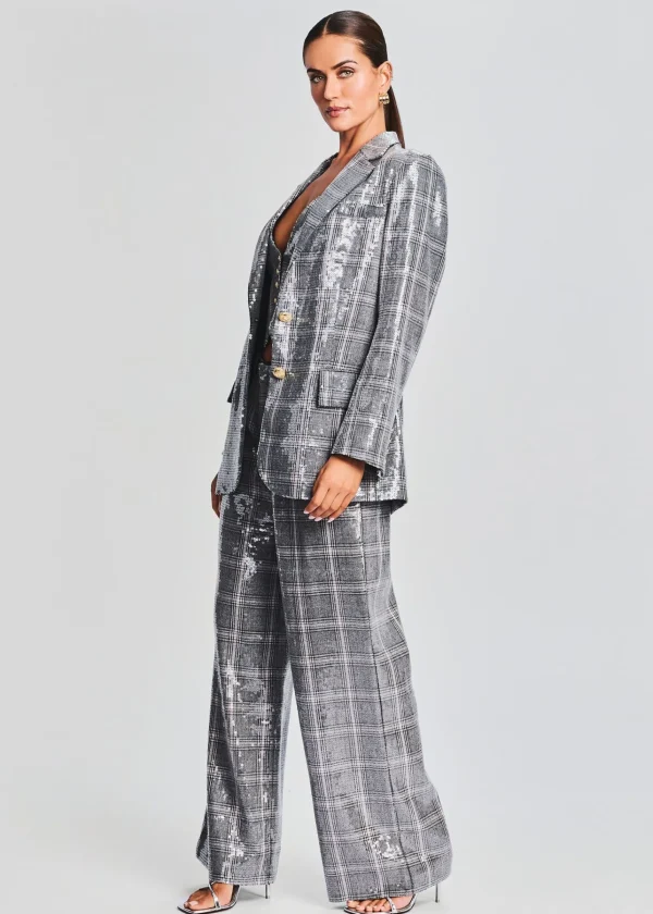 Business Chic*Retrofete Enid Sequin Blazer Grey Plaid