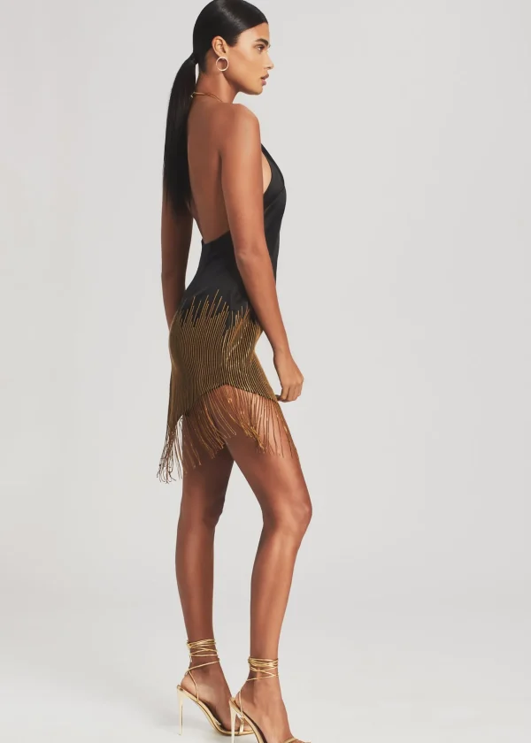 Guest Of*Retrofete Eos Embellished Fringe Dress Black/Gold
