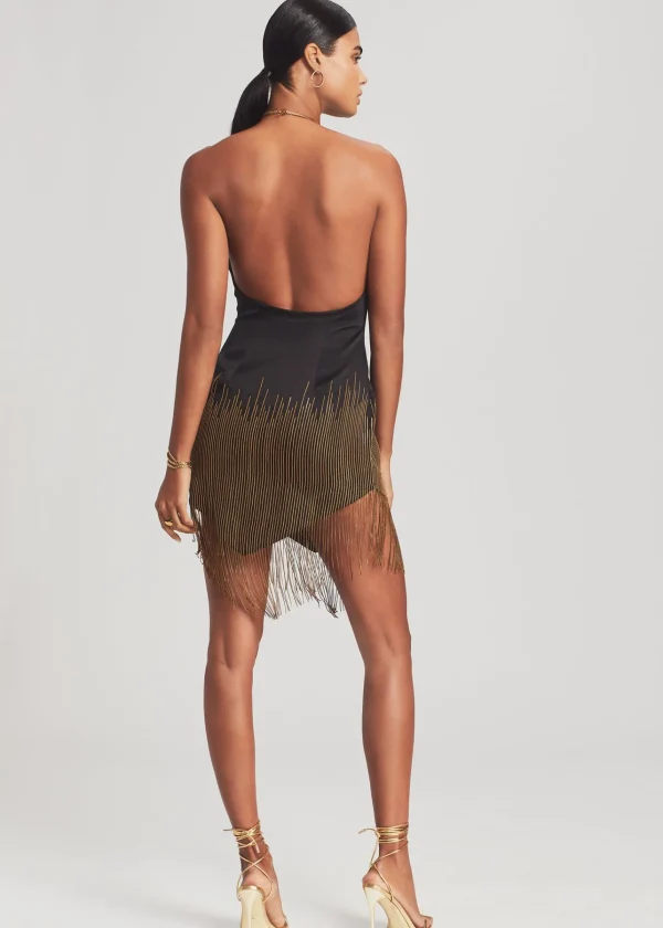 Guest Of*Retrofete Eos Embellished Fringe Dress Black/Gold