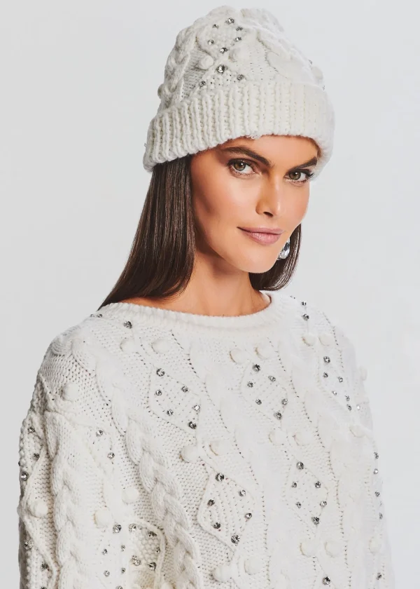 Final Touches*Retrofete Evia Embellished Knit Hat Ivory