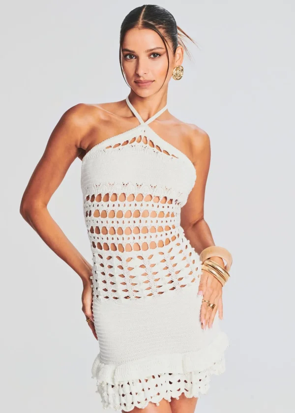 Bachelorette Party*Retrofete Eze Crochet Pearl Embellished Dress White