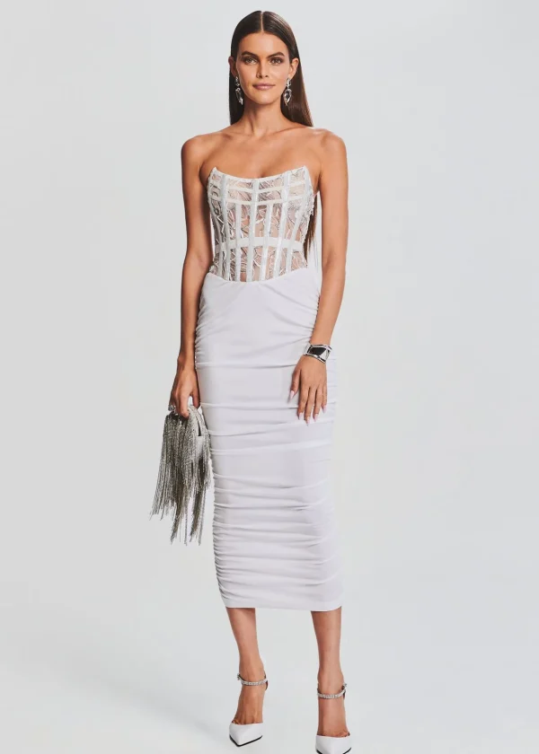 Midi*Retrofete Fae Embellished Dress White