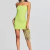 Guest Of*Retrofete Felicity Embellished Chiffon Dress Neon Yellow Grid