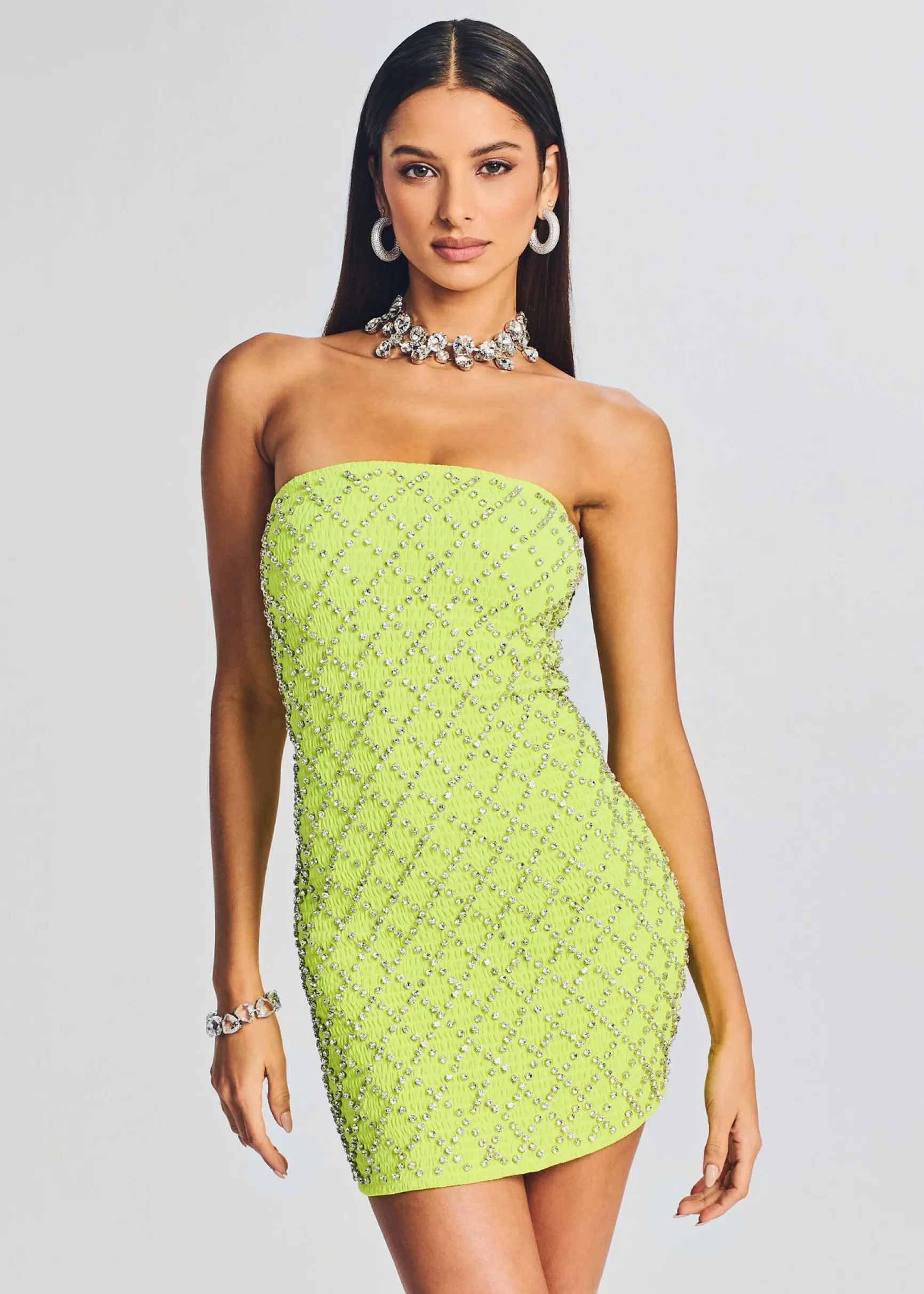felicity_embellished_chif_4-1.webp RETROFÊTE*Retrofete Felicity Embellished Chiffon Dress Neon Yellow Grid