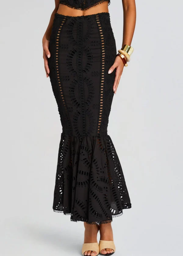 Day to Night*Retrofete Fray Long Skirt Black Samoa