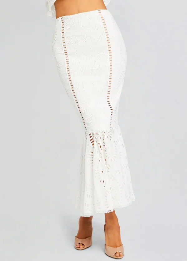 Honeymoon Looks*Retrofete Fray Long Skirt White Samoa