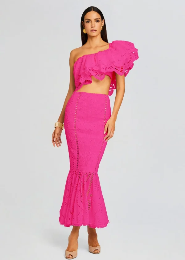 Tropical Hues*Retrofete Fray Long Skirt Hot Pink