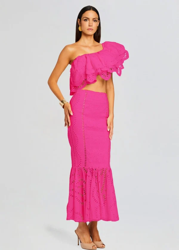 Resort '24*Retrofete Fray Long Skirt Hot Pink