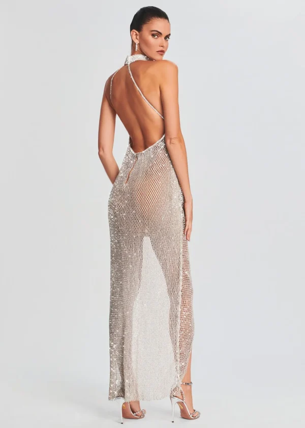 Maxi*Retrofete Gemma Crystal Chain Dress White with Silver