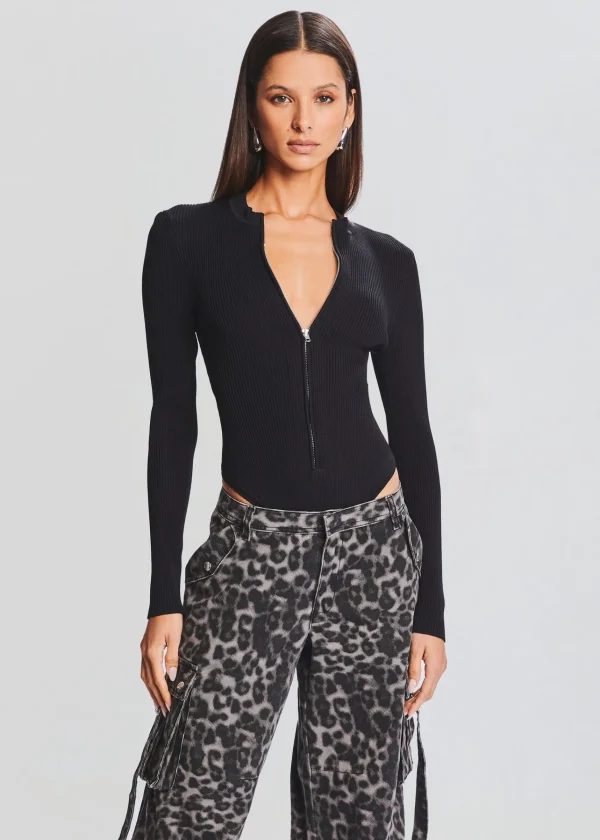 Day to Night*Retrofete Geo Rib Knit Bodysuit Black