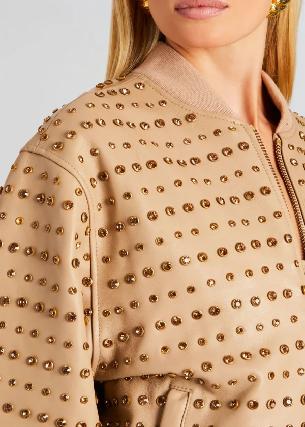 Neutral Moments*Retrofete Gianna Embellished Leather Jacket Nude